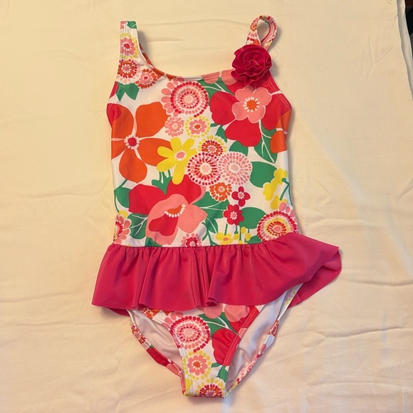 New‎ Gymboree Girls Swimsuit Pink Flowers One Piece - Size 7/8 - Picture 1 of 4